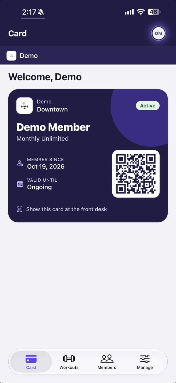 The membership card in the Gimens app